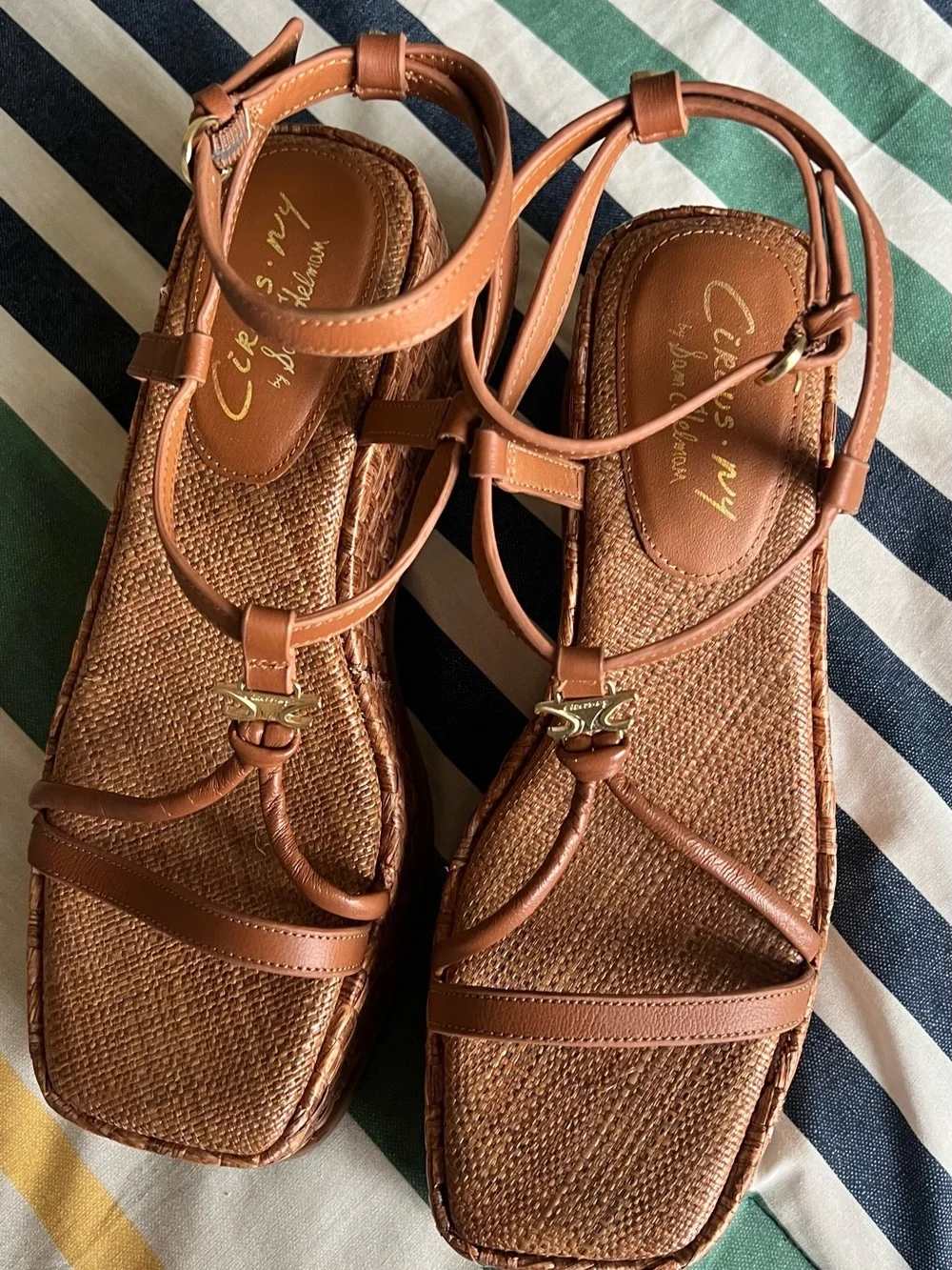 Circus by Sam Edelman Tan Woven Platform Ankle-Strap Sandals